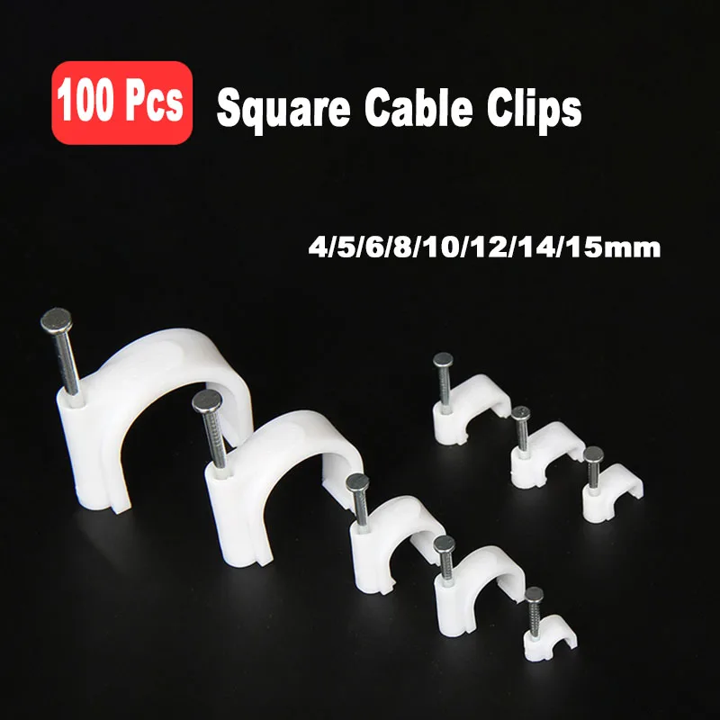 100 Buc Piața de Cablu Clipuri Cu Cuie de Oțel 4/5/6/8/10/12/14/15mm Sârmă de Fixare pe Perete Fixare Fir Alb de Fixare Cablu de Rețea Imagine 0 