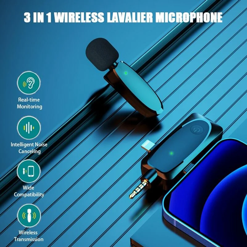 3 În 1 Microfon Lavaliera Wireless Cu Monitor Audio Funcția De Vlog Microfon Pentru Iphone, Android, Camera Calculator