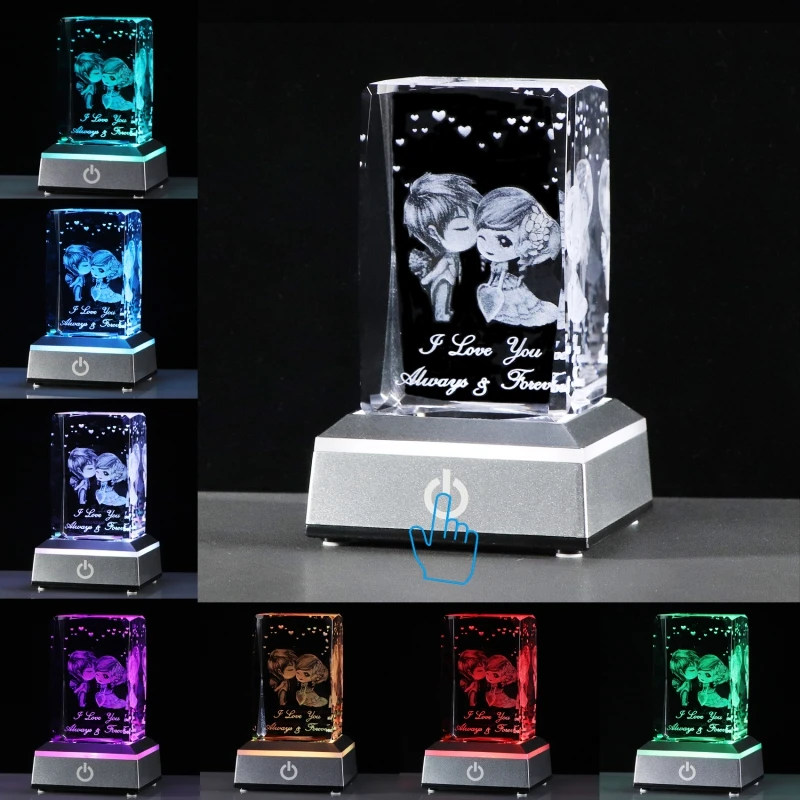 3D K9 Cristal Gravat Cuplu Figura cu Te Iubesc Cuvintele Suvenir Cub cu LED-uri Colorate de Lumină de Bază Ornamente Decor