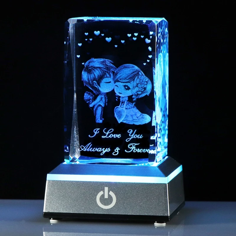 3D K9 Cristal Gravat Cuplu Figura cu Te Iubesc Cuvintele Suvenir Cub cu LED-uri Colorate de Lumină de Bază Ornamente Decor Imagine 3 