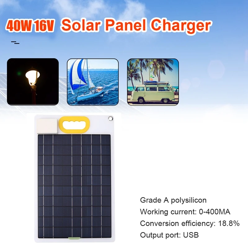 40W Panou Solar QC3.0 Rapid de Încărcare de Siliciu Monocristalin 4-Port Dual USB Solare Încărcător de Telefon Mobil Cu Maner