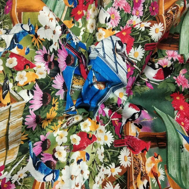50x105cm Flori Viu Colorate Păsări Imprimate Tesatura de Bumbac Floral Tesatura Mozaic DIY Pânză de Cusut Rochie Decor Acasă