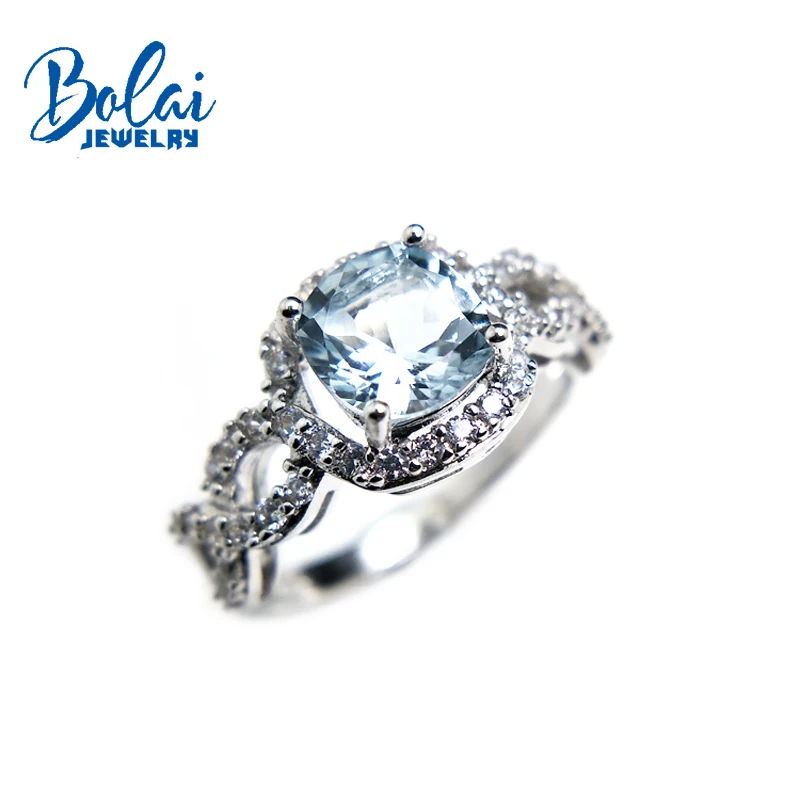 Bolaijewelry,naturale acvamarin pandantiv sau colier și inel și cercei set bijuterii argint 925 pentru femei cadou dulce