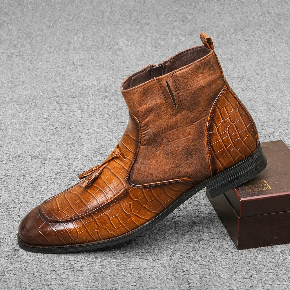 Brand Nou Pentru Bărbați Cizme Retro High Topuri Casual Din Piele Pantofi De Iarnă De Pluș În Interiorul Păstra Cald Yuppie Chelsea Cizme