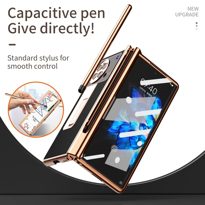 Chen Ruibo 2 Balama si Touch Pen Caz pentru VIVO X Ori 5G Telefon Acoperi Litchi Piele Placare cu Kickstand Caz Cu Ecran de Sticlă Imagine 5 