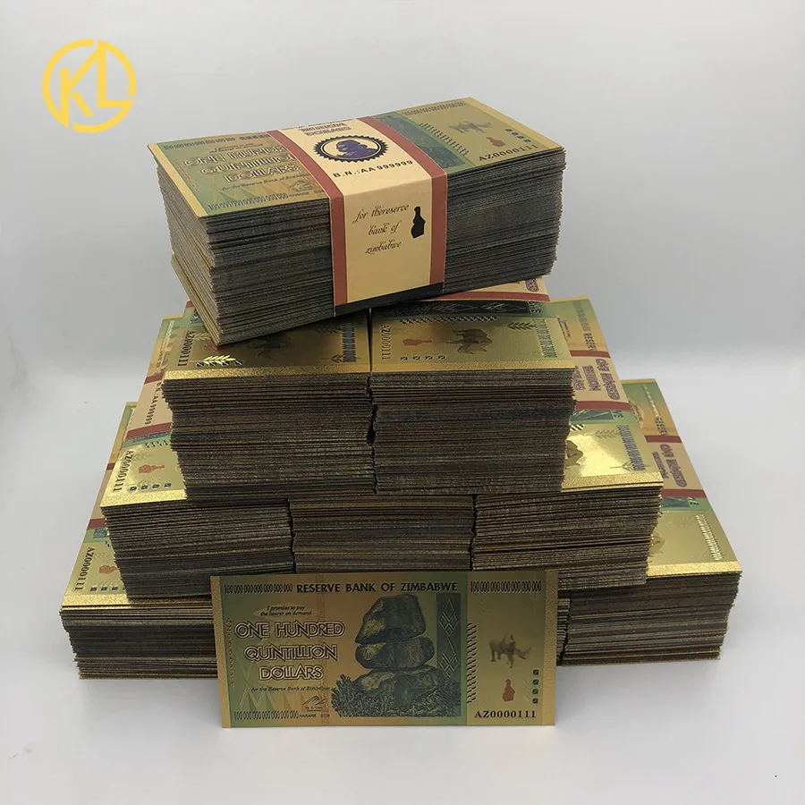 En-gros 1200pcs pentru o cutie de O Sută de Trilioane de dolari/Quintilioane de Dolari Zimbabwe Aur a Bancnotelor în cutie de lemn cu certificate