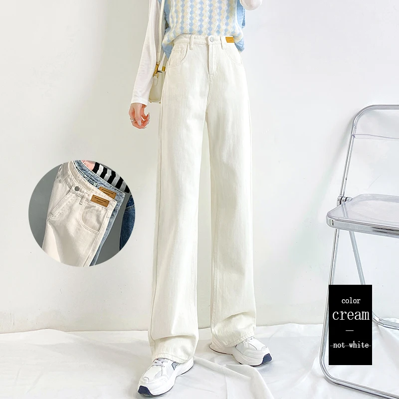 GLAUKE 2022 Femeie Blugi Talie Mare Largi Picior de Bumbac Îmbrăcăminte Denim Albastru Alb Streetwear Vintage Moda Harajuku Pantaloni Drepte