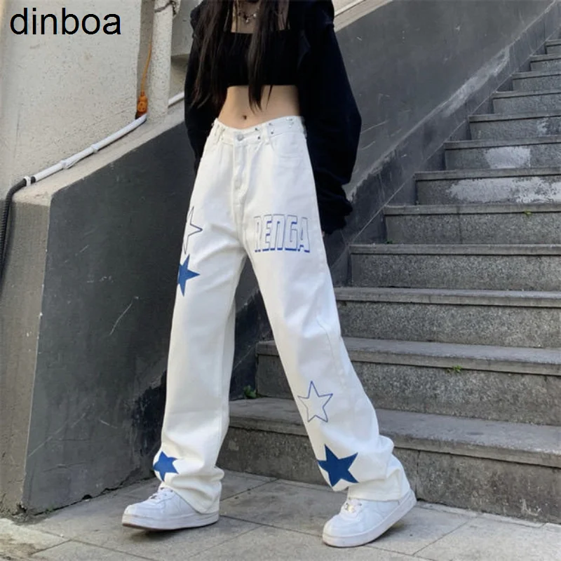 Marfă nouă Scrisoare Star Print Talie Inalta Blugi Femei Harajuku Trendy Slim Pantaloni Drepte Frumos Hip-hop High Street Y2k Pantaloni