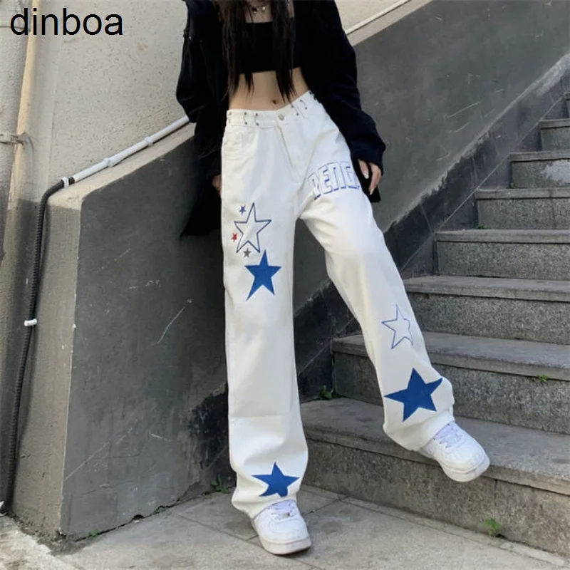 Marfă nouă Scrisoare Star Print Talie Inalta Blugi Femei Harajuku Trendy Slim Pantaloni Drepte Frumos Hip-hop High Street Y2k Pantaloni Imagine 1 