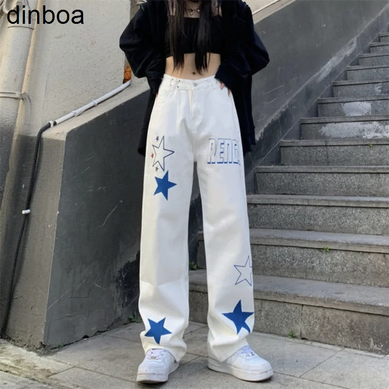 Marfă nouă Scrisoare Star Print Talie Inalta Blugi Femei Harajuku Trendy Slim Pantaloni Drepte Frumos Hip-hop High Street Y2k Pantaloni Imagine 2 