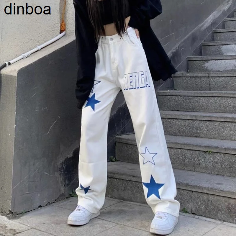 Marfă nouă Scrisoare Star Print Talie Inalta Blugi Femei Harajuku Trendy Slim Pantaloni Drepte Frumos Hip-hop High Street Y2k Pantaloni Imagine 3 
