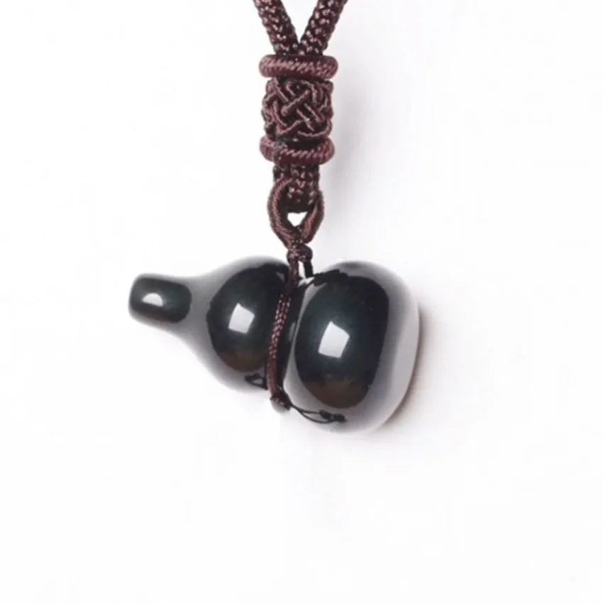Stil etnic Manual Țese Obsidian Negru Pandantiv Lanț de Frânghie Colier pentru Cadou Tărtăcuță Forma de Bijuterii