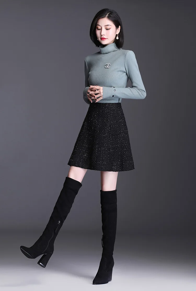 Toamna Iarna cu Fermoar Talie Mare Tweed a-line Fusta Scurta pentru Femei de Epocă Elegant Liber Casual Stil coreean Doamnelor Fuste